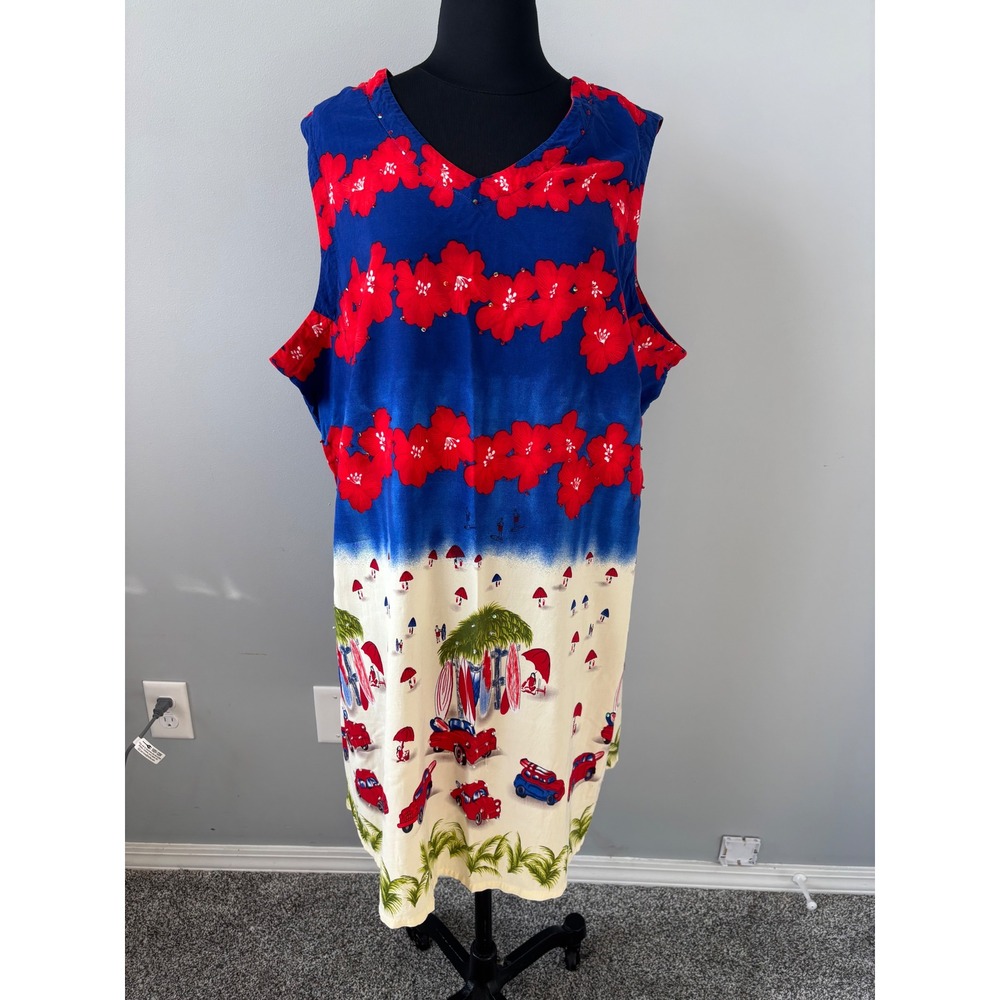 Club Z Collection Vintage Hawaiian Beach Print Sleeveless‎ Dress Cover Up 3X
